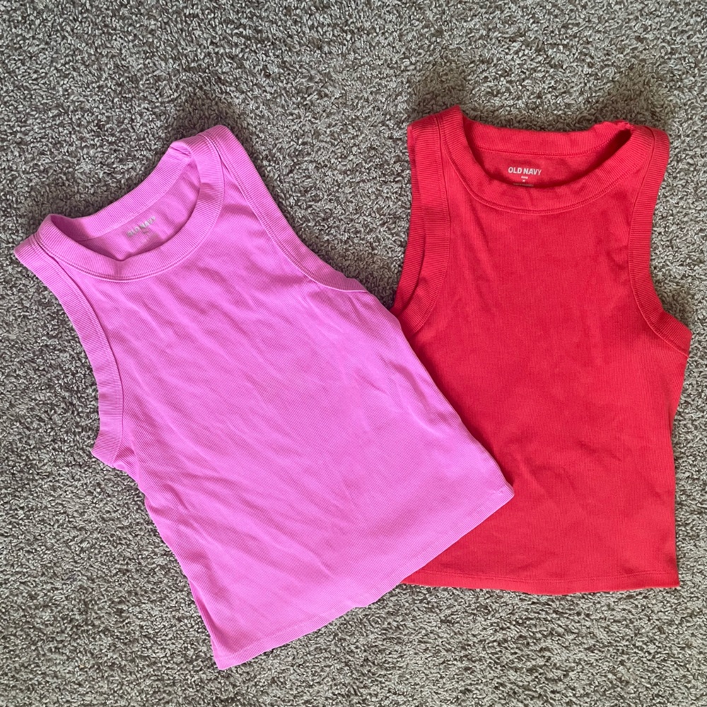 Old Navy Pink and Red Sleeveless Women’s Cotton Tank Tops (set of 2)
